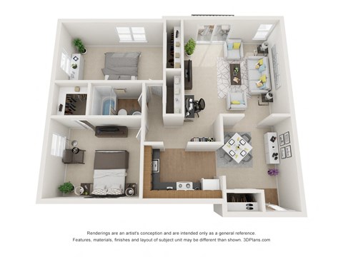 Floor plan for 2 beds, 1 bath, 1040 sqft